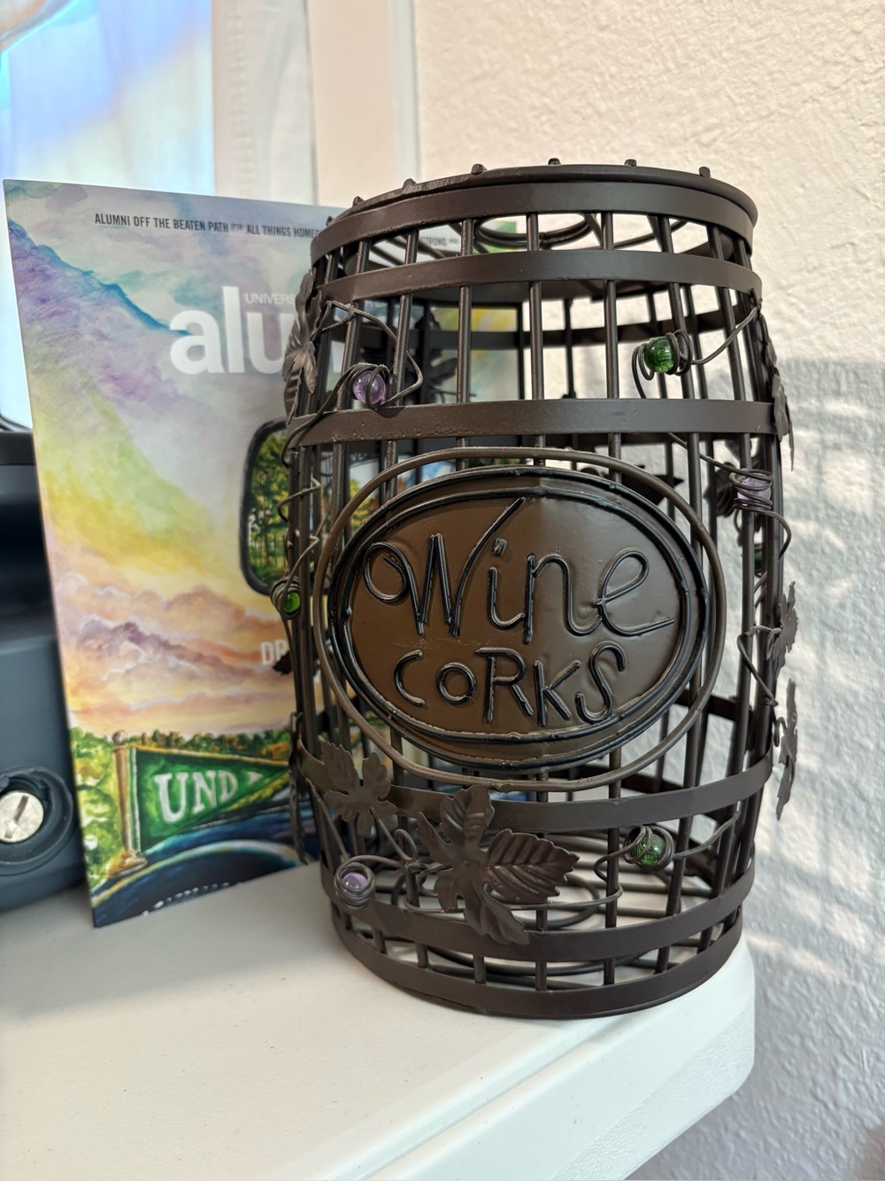 Wine Cork Holder Basket - Brown Metal Decorative Container